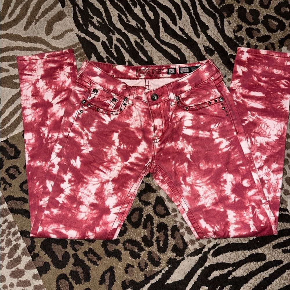 Miss Me Red Tie-Dye Skinny Jeans